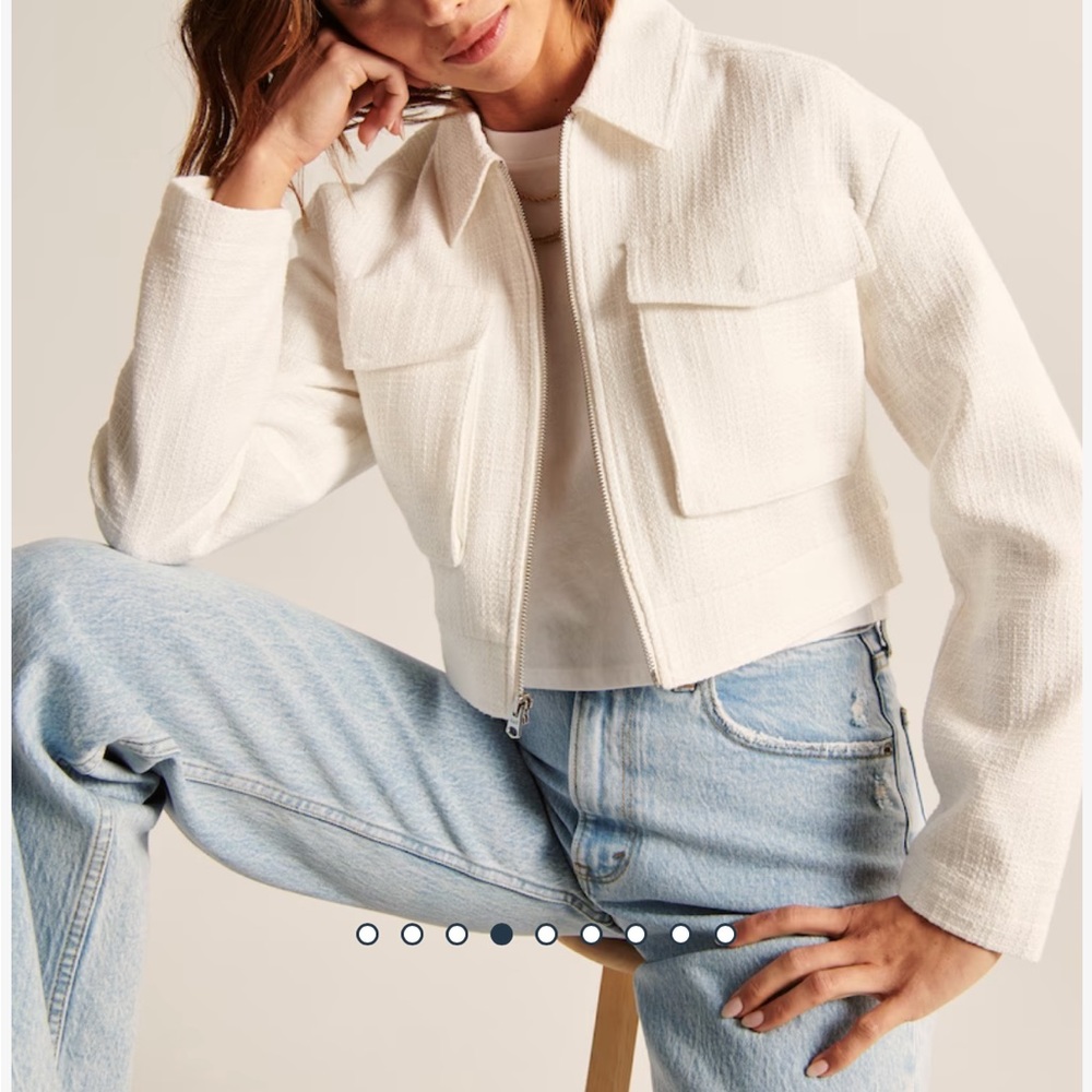Abercrombie & Fitch Cropped Tweed Jacket - White